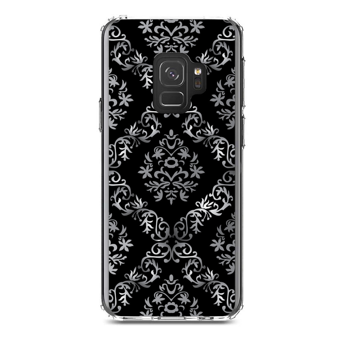Black White Silver Grey Damask Clear Shockproof iPhone Case, view 19