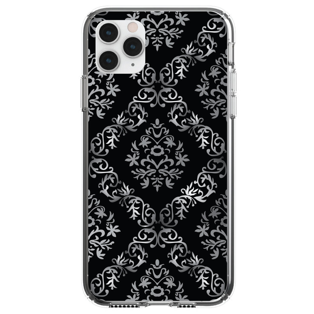 Black White Silver Grey Damask Clear Shockproof iPhone Case