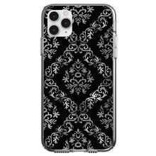 DistinctInk® Clear Shockproof Hybrid Case for Apple iPhone / Samsung Galaxy / Google Pixel - Black White Silver Grey Damask
