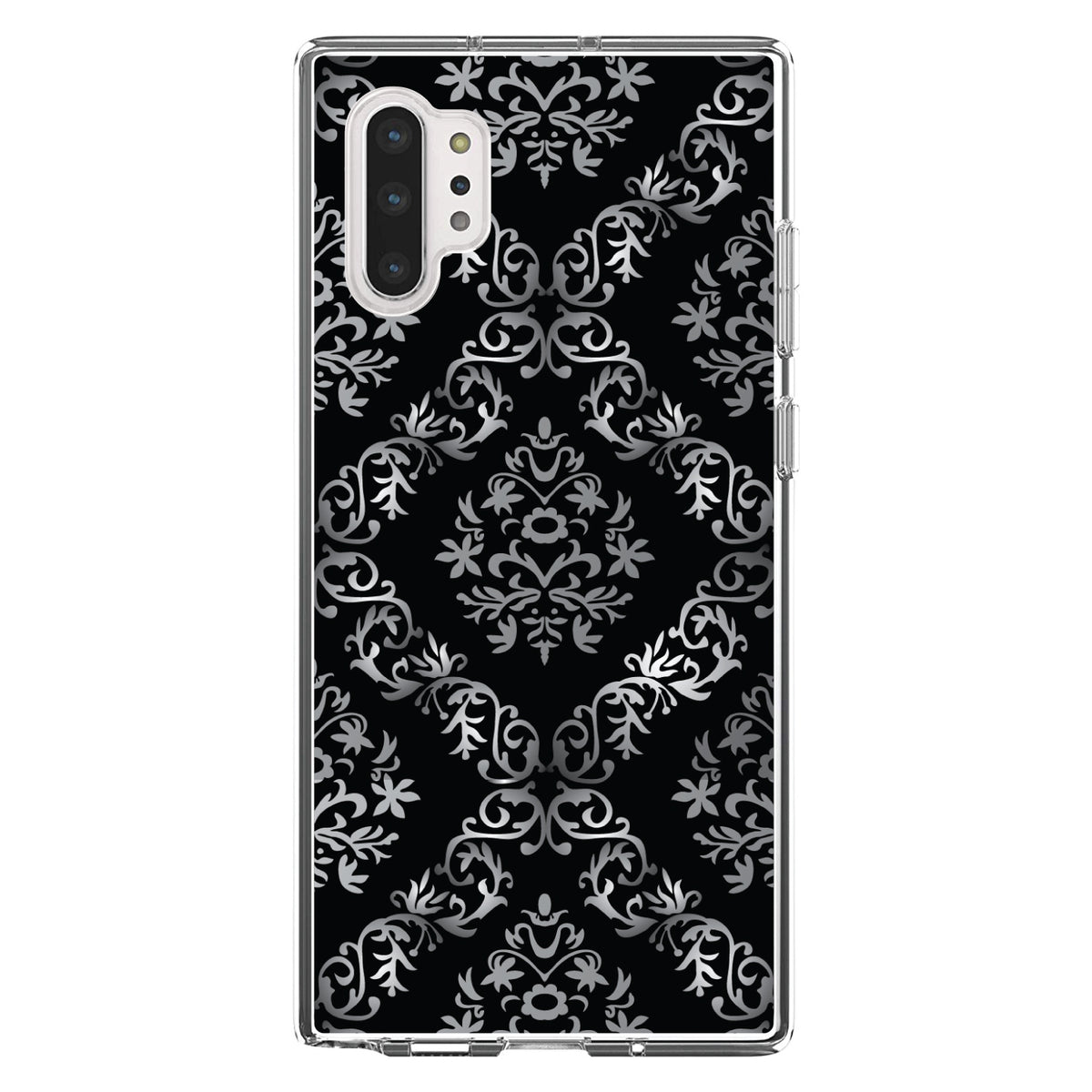 Black White Silver Grey Damask Clear Shockproof iPhone Case, view 10
