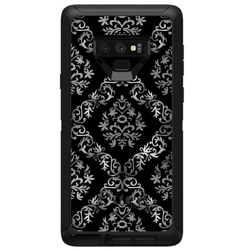Black White Silver Grey Damask OtterBox Defender Case for iPhone & Galaxy, view 16