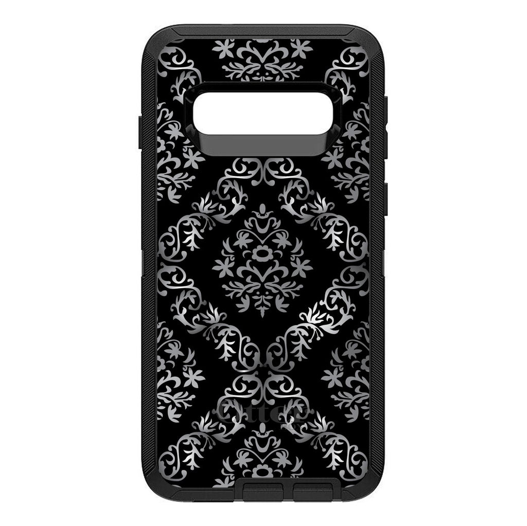 Black White Silver Grey Damask OtterBox Defender Case for iPhone & Galaxy, view 9