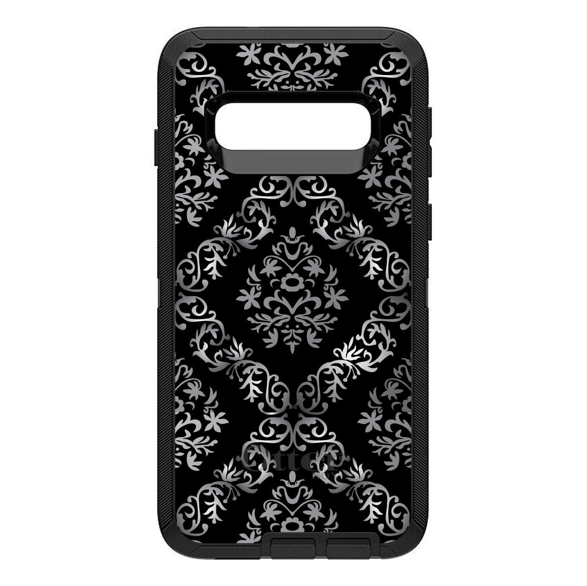 Black White Silver Grey Damask OtterBox Defender Case for iPhone & Galaxy, view 9
