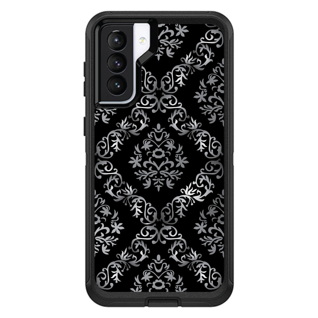 Black White Silver Grey Damask OtterBox Defender Case for iPhone & Galaxy, view 6
