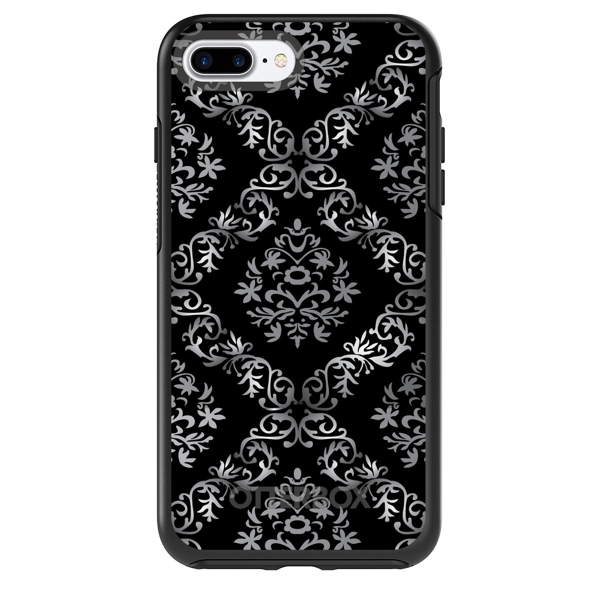 Black White Silver Grey Damask OtterBox Symmetry Case for iPhone & Galaxy, view 2