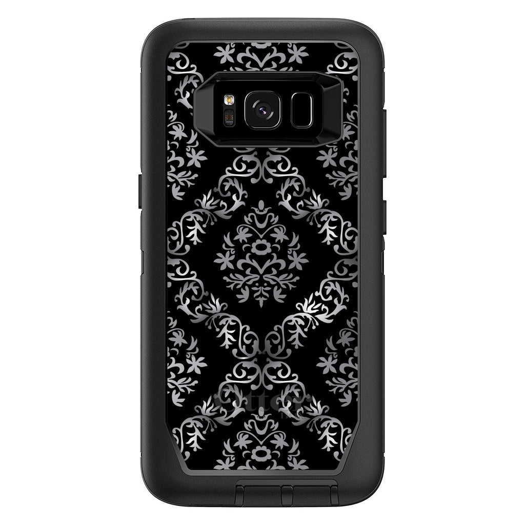 Black White Silver Grey Damask OtterBox Defender Case for iPhone & Galaxy, view 12