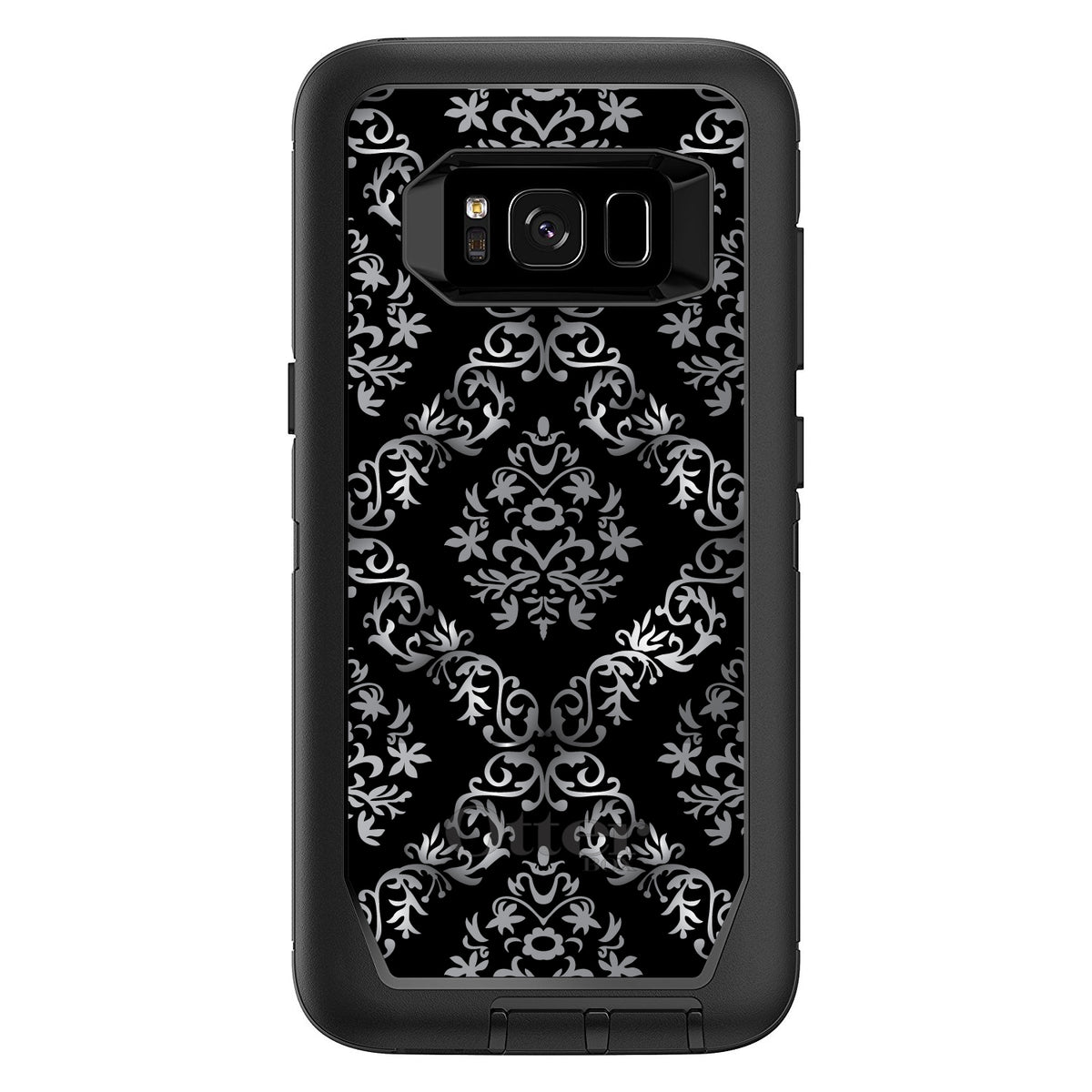 Black White Silver Grey Damask OtterBox Defender Case for iPhone & Galaxy, view 12