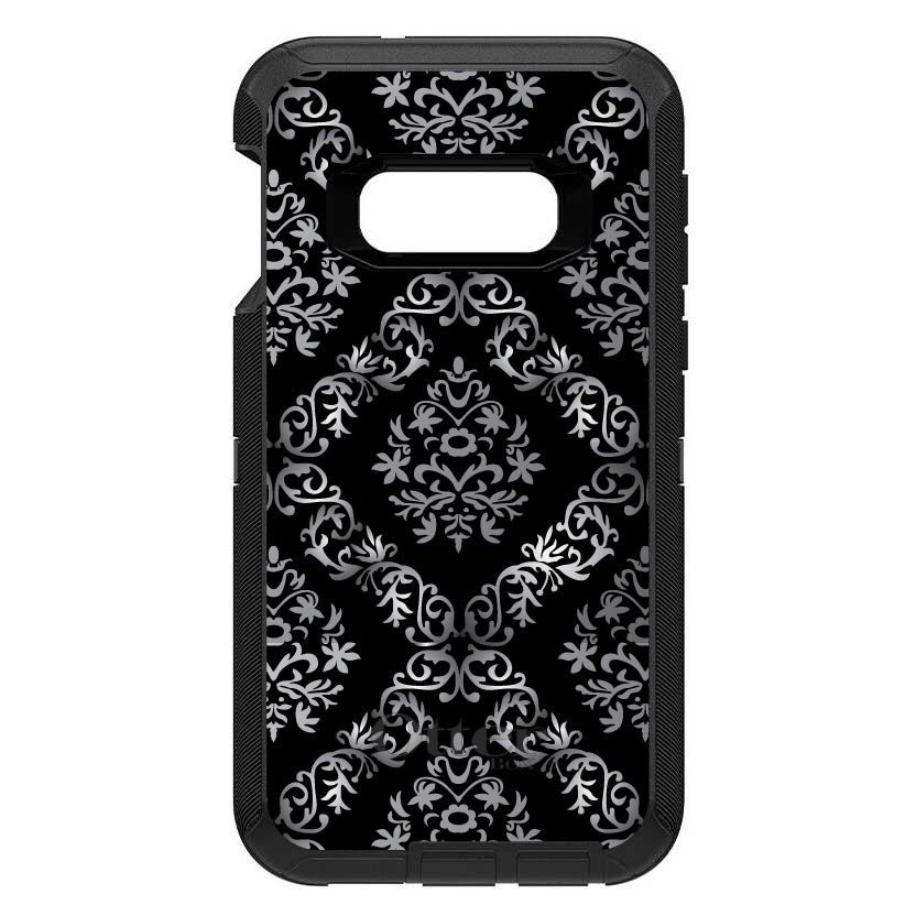 Black White Silver Grey Damask OtterBox Defender Case for iPhone & Galaxy, view 10