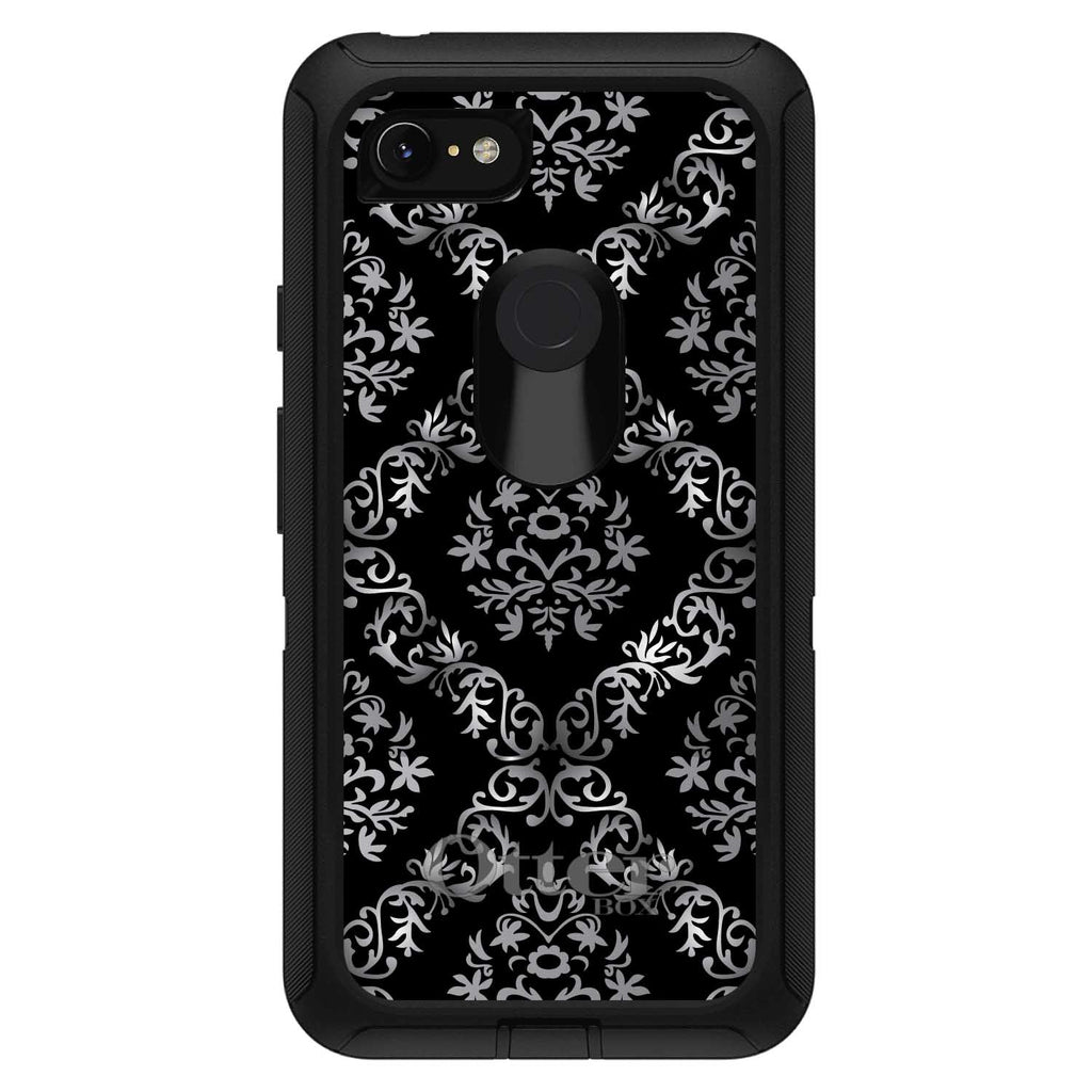 Black White Silver Grey Damask OtterBox Defender Case for iPhone & Galaxy, view 18