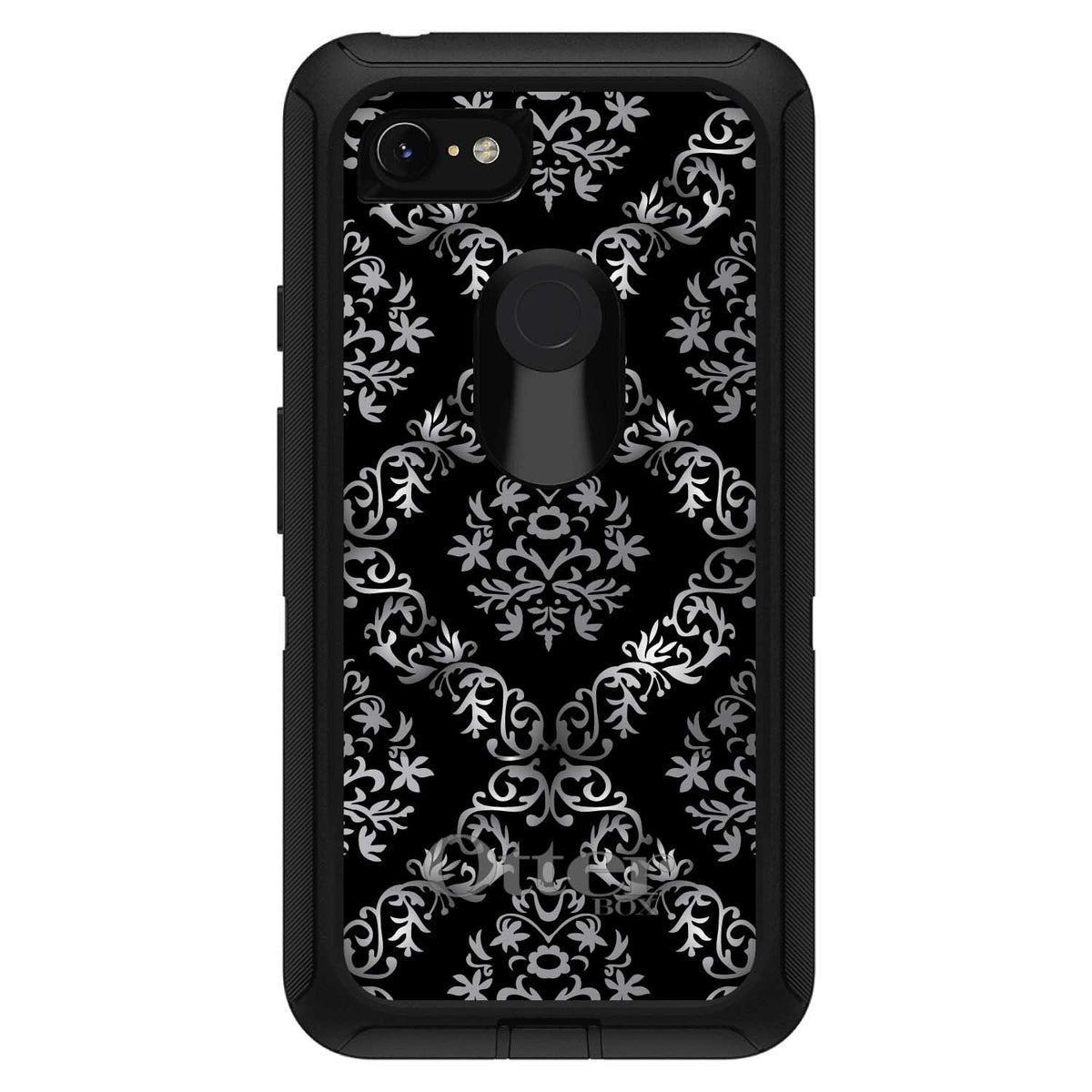 Black White Silver Grey Damask OtterBox Defender Case for iPhone & Galaxy, view 18