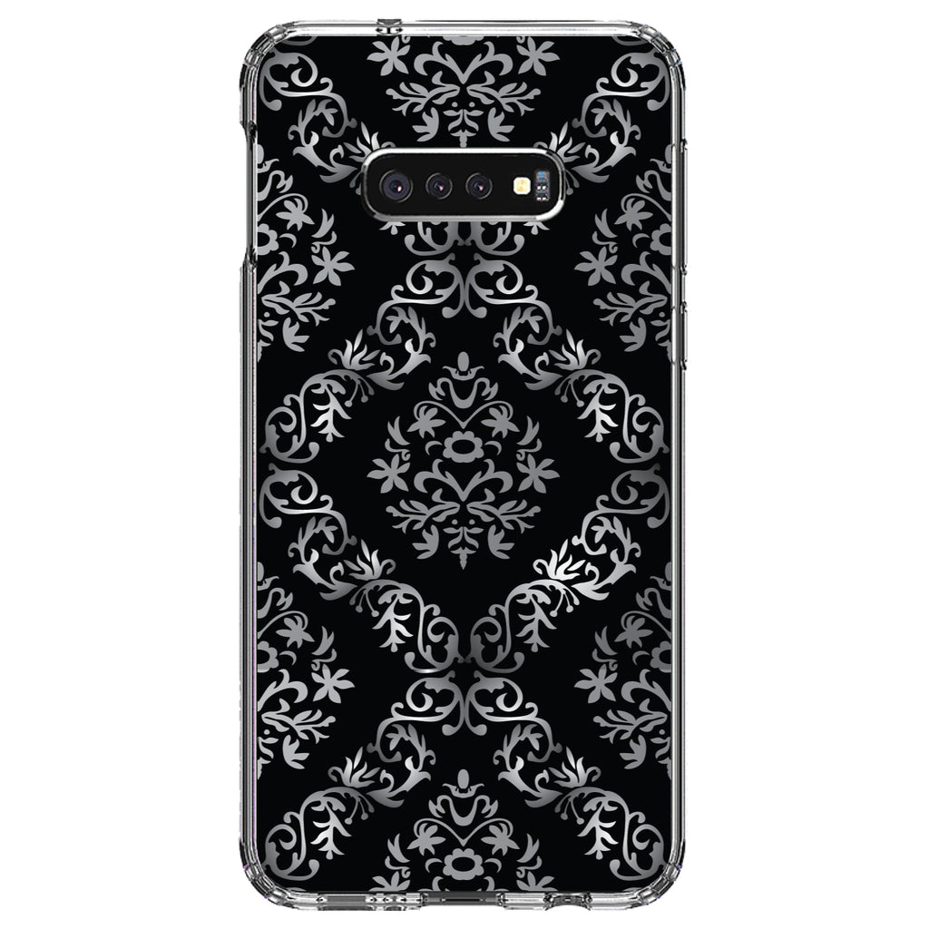 Black White Silver Grey Damask Clear Shockproof iPhone Case, view 18