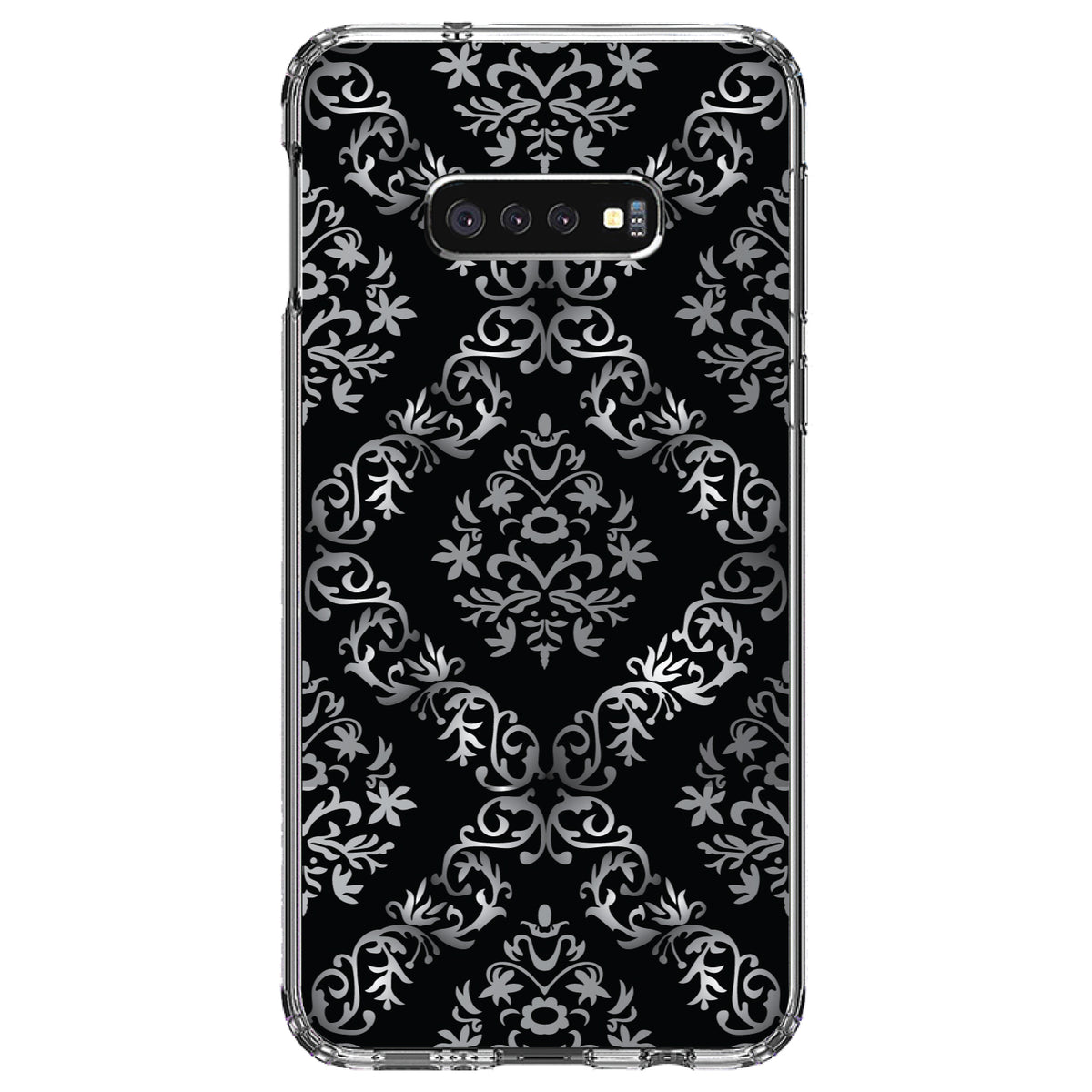 Black White Silver Grey Damask Clear Shockproof iPhone Case, view 18