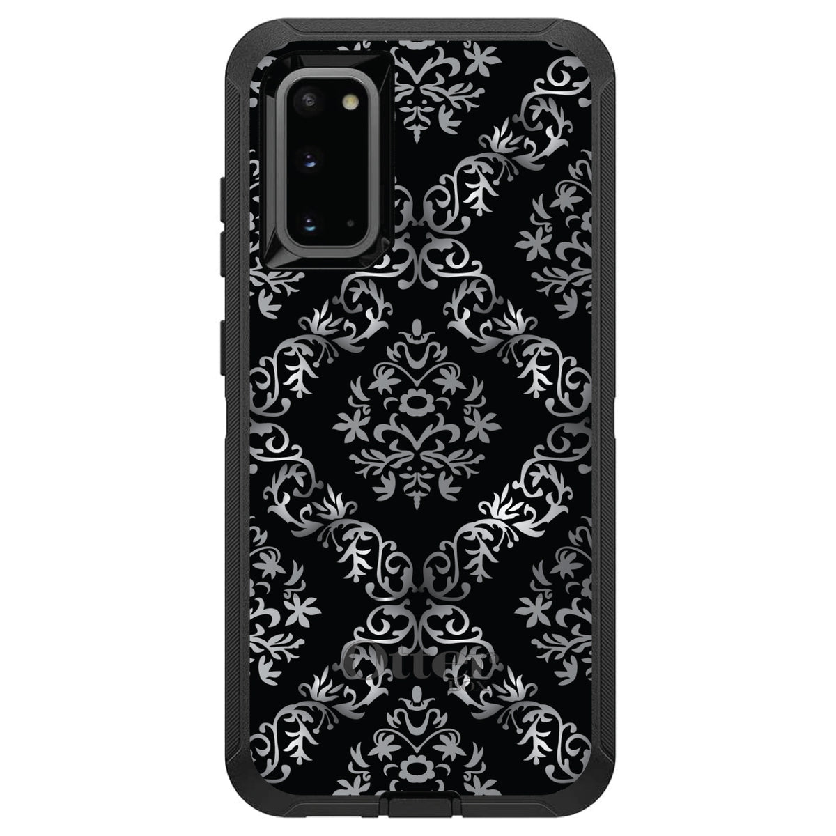 Black White Silver Grey Damask OtterBox Defender Case for iPhone & Galaxy, view 8