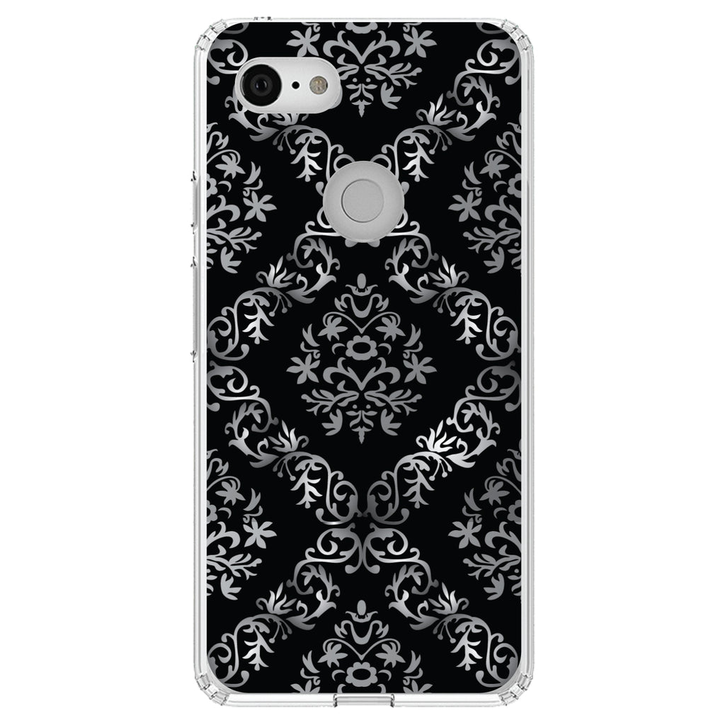 Black White Silver Grey Damask Clear Shockproof iPhone Case, view 22