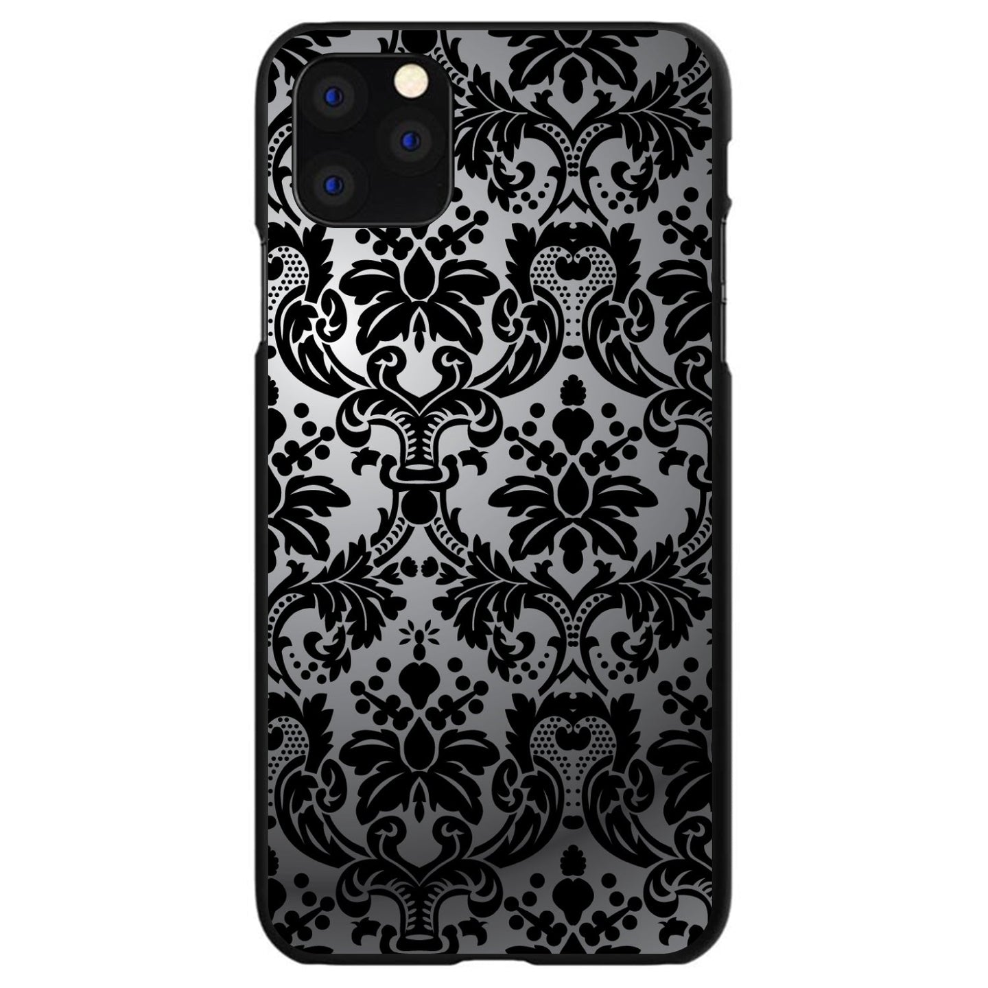 DistinctInk® Hard Plastic Snap-On Case for Apple iPhone or Samsung Galaxy - Silver Grey Black Damask