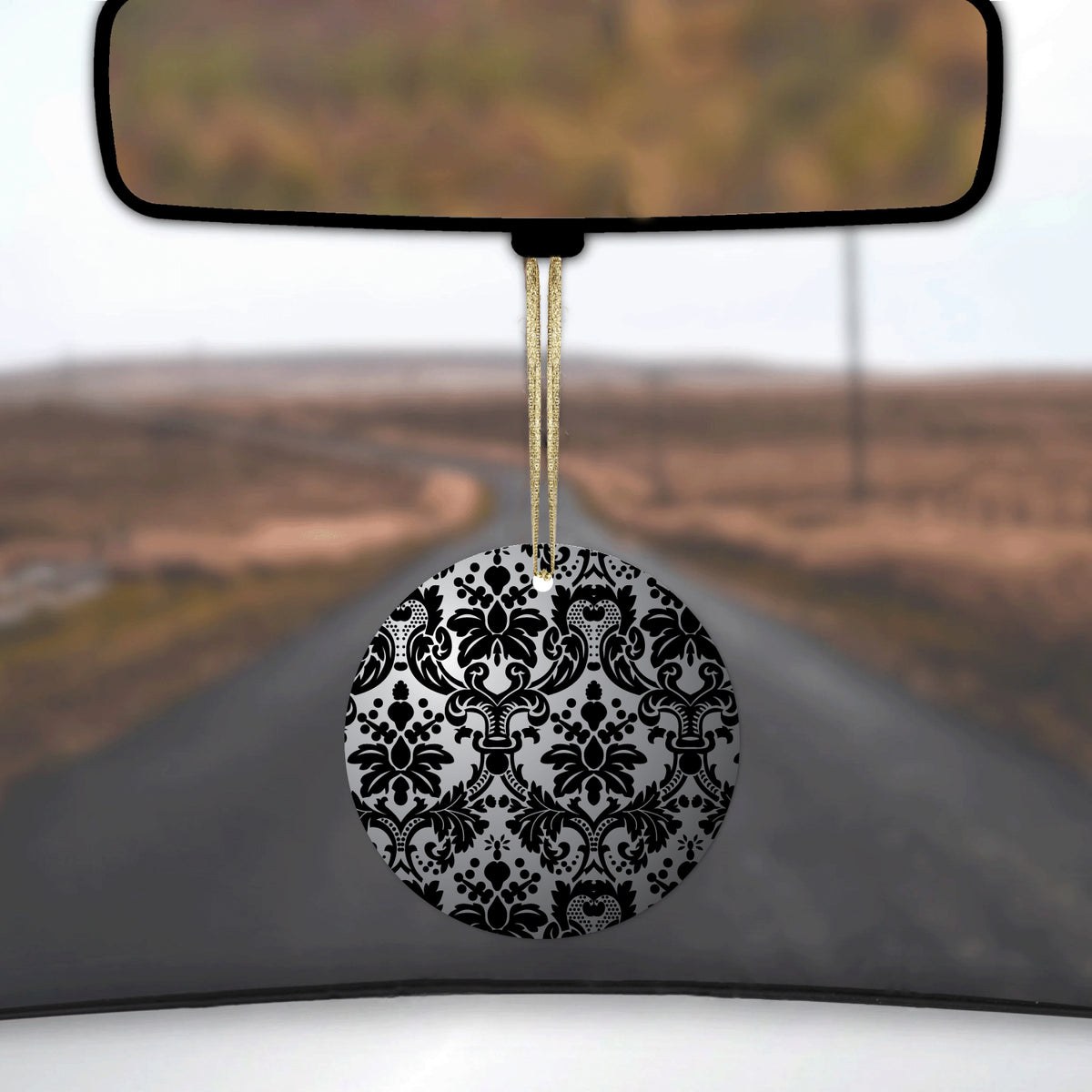 Silver Grey Black Damask Ceramic Ornament, view 3