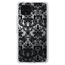 DistinctInk® Clear Shockproof Hybrid Case for Apple iPhone / Samsung Galaxy / Google Pixel - Silver Grey Black Damask