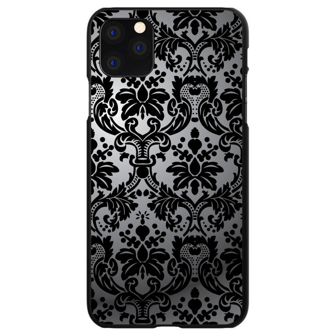 DistinctInk® Hard Plastic Snap-On Case for Apple iPhone or Samsung Galaxy - Silver Grey Black Damask