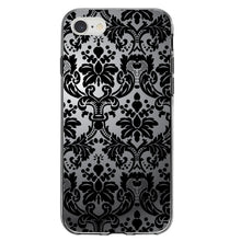 DistinctInk® Clear Shockproof Hybrid Case for Apple iPhone / Samsung Galaxy / Google Pixel - Silver Grey Black Damask