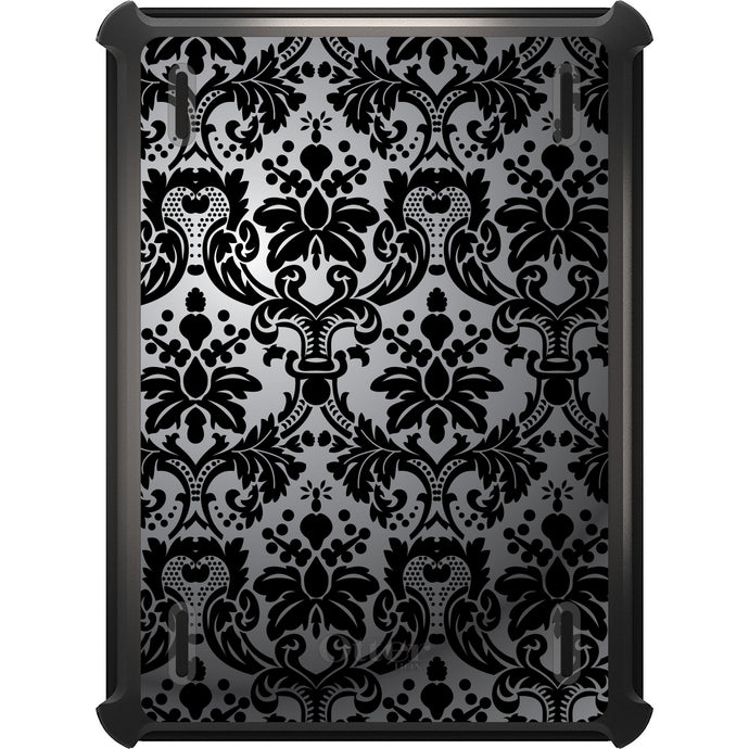 DistinctInk™ OtterBox Defender Series Case for Apple iPad / iPad Pro / iPad Air / iPad Mini - Silver Grey Black Damask