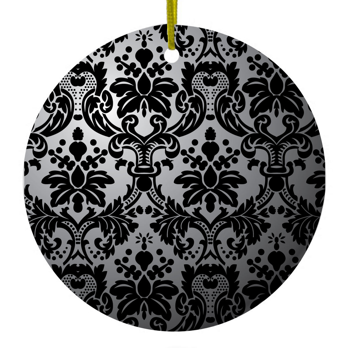 Silver Grey Black Damask Ceramic Ornament