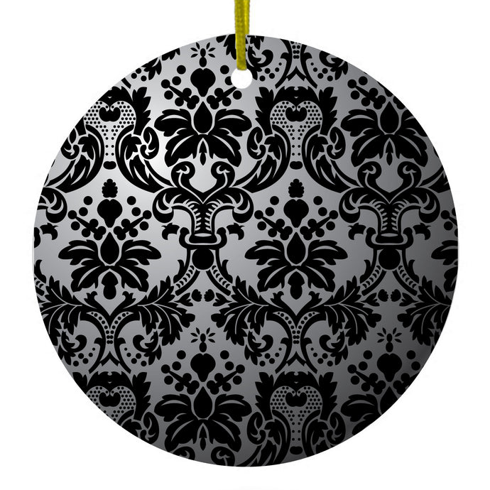 Silver Grey Black Damask Ceramic Ornament