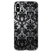 DistinctInk® Clear Shockproof Hybrid Case for Apple iPhone / Samsung Galaxy / Google Pixel - Silver Grey Black Damask
