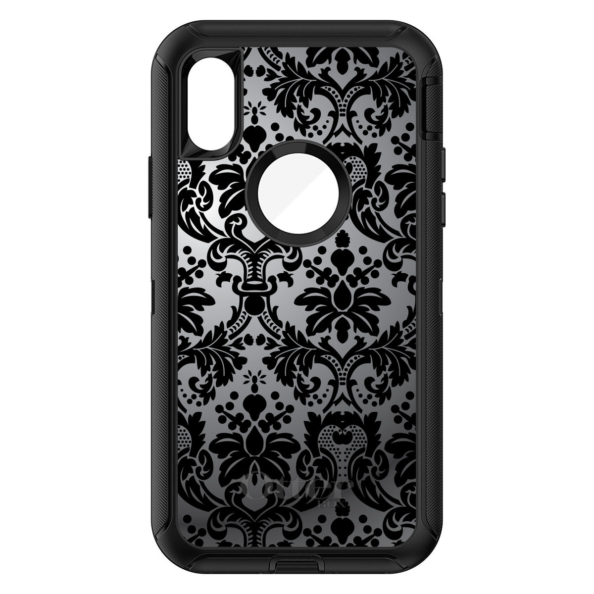 Silver Grey Black Damask OtterBox Defender Case for iPhone & Galaxy, view 3