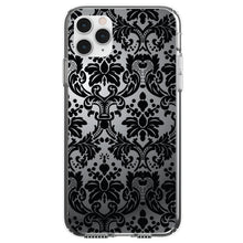 DistinctInk® Clear Shockproof Hybrid Case for Apple iPhone / Samsung Galaxy / Google Pixel - Silver Grey Black Damask