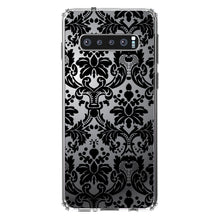 DistinctInk® Clear Shockproof Hybrid Case for Apple iPhone / Samsung Galaxy / Google Pixel - Silver Grey Black Damask