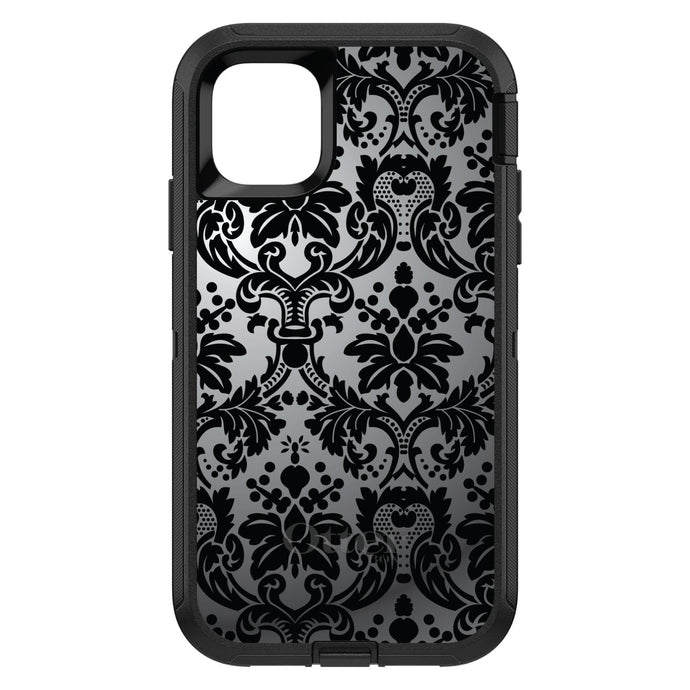 DistinctInk™ OtterBox Defender Series Case for Apple iPhone / Samsung Galaxy / Google Pixel - Silver Grey Black Damask