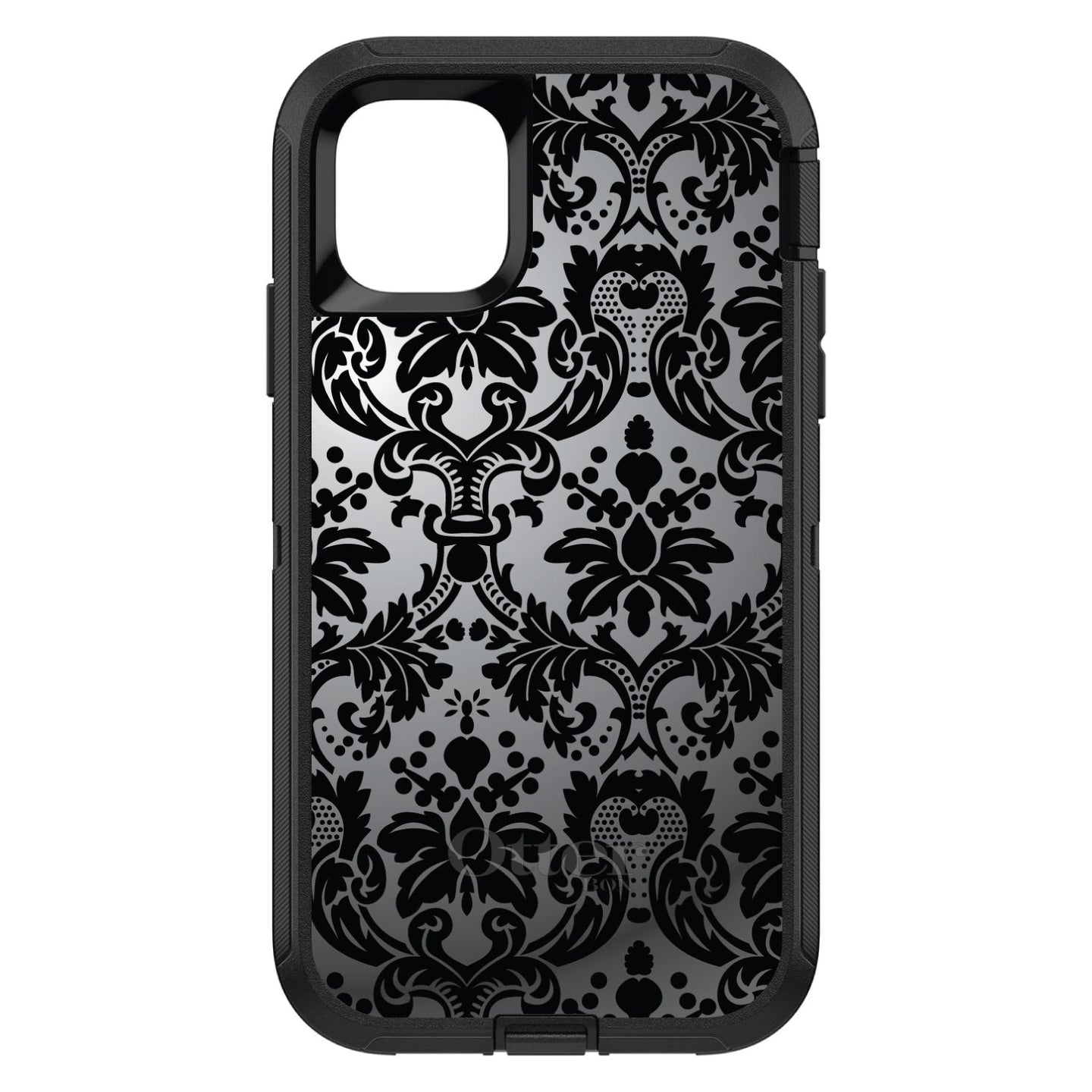 DistinctInk™ OtterBox Defender Series Case for Apple iPhone / Samsung Galaxy / Google Pixel - Silver Grey Black Damask