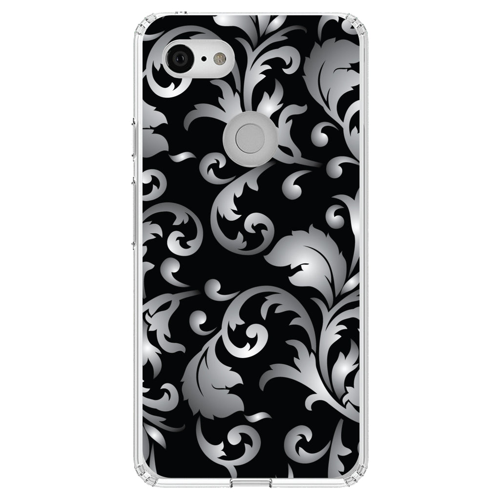 Silver Grey Black White Floral Clear Shockproof iPhone Case, view 22