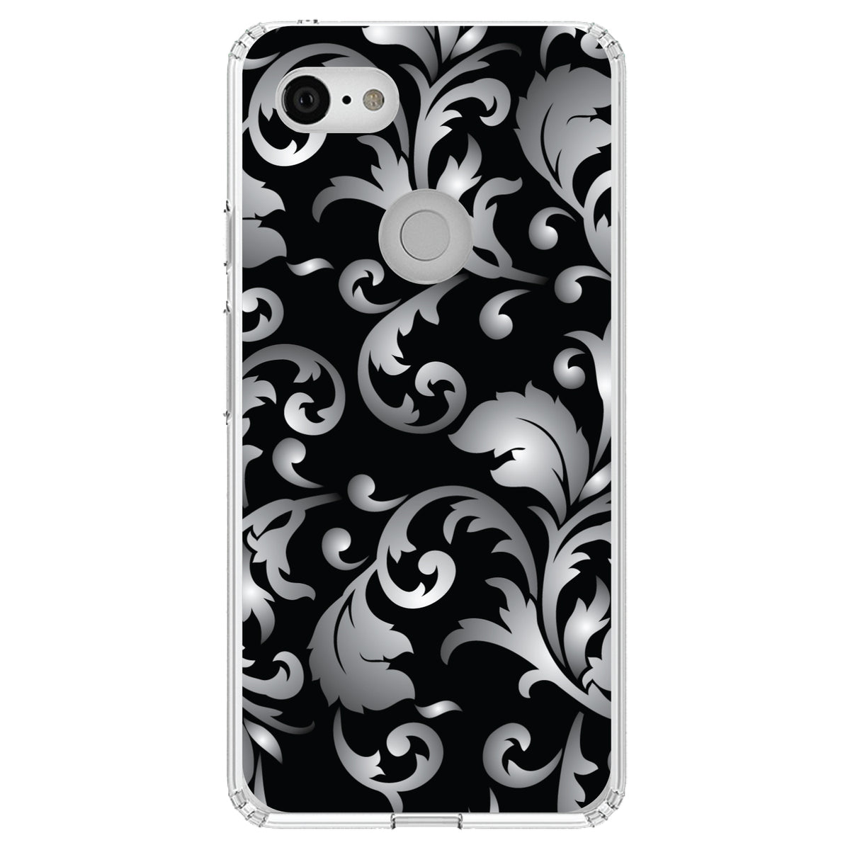 Silver Grey Black White Floral Clear Shockproof iPhone Case, view 22