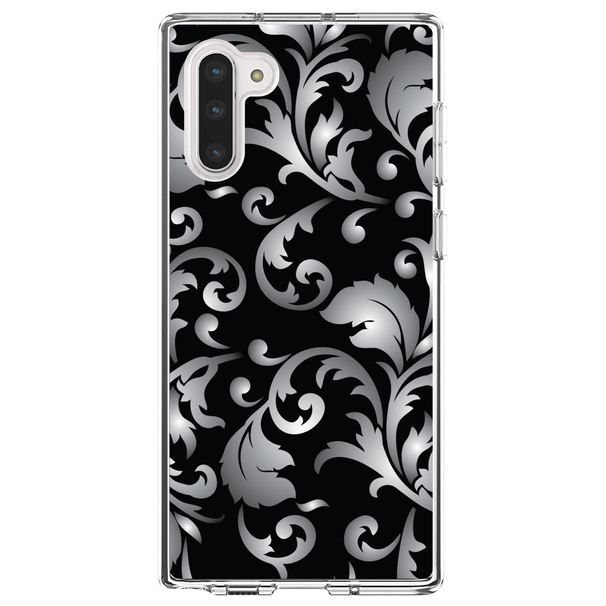 Silver Grey Black White Floral Clear Shockproof iPhone Case, view 9