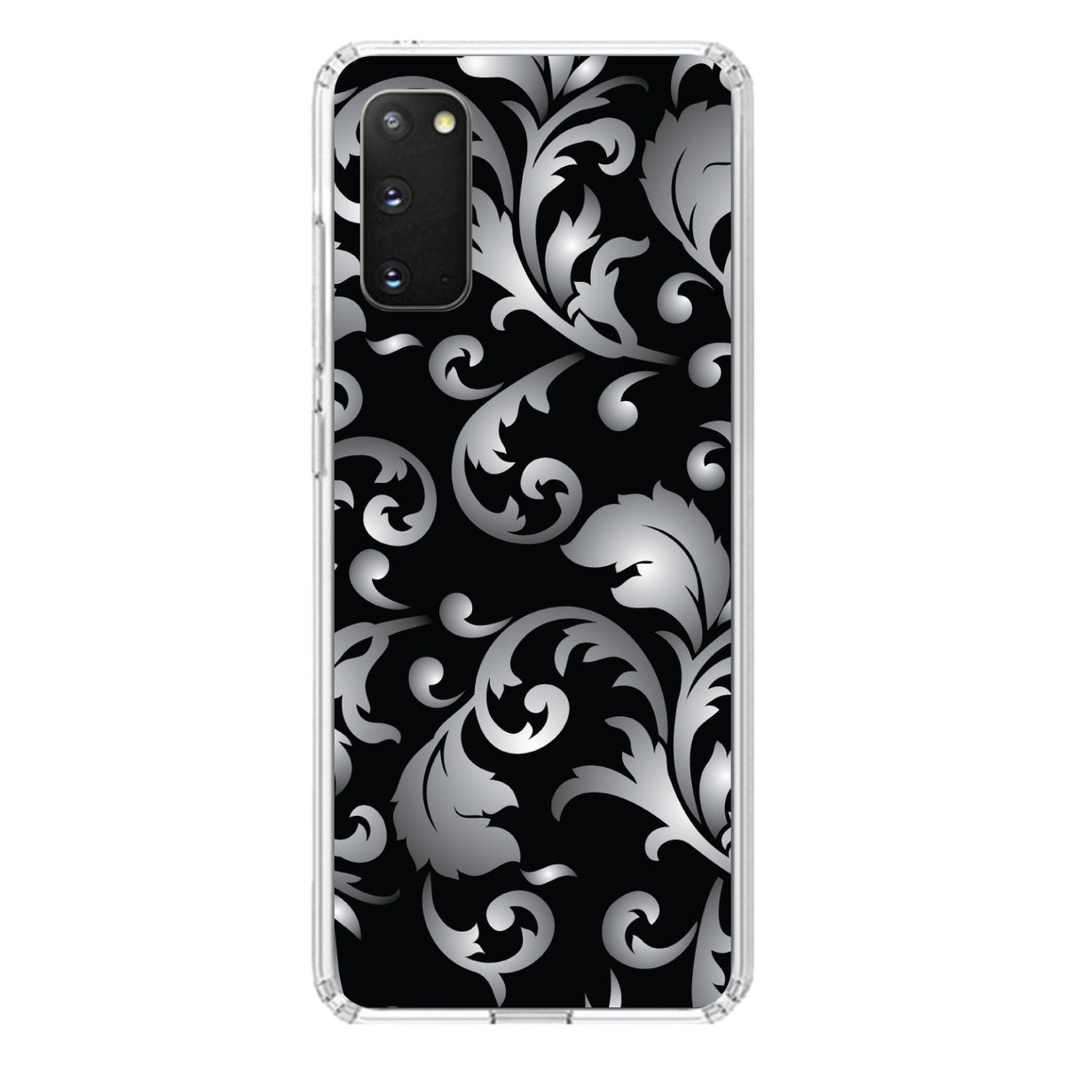 Silver Grey Black White Floral Clear Shockproof iPhone Case, view 14