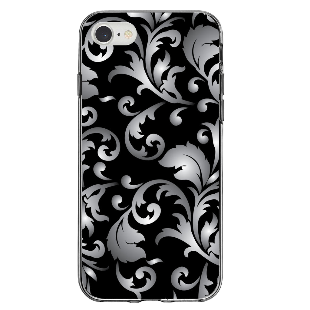 Silver Grey Black White Floral Clear Shockproof iPhone Case, view 5