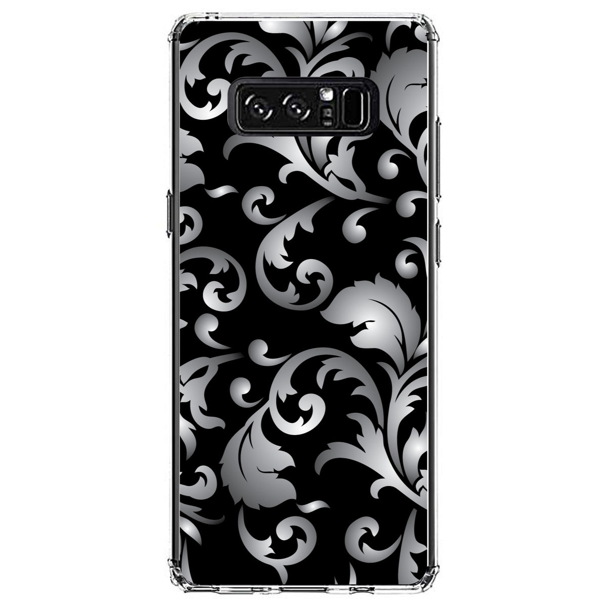 Silver Grey Black White Floral Clear Shockproof iPhone Case, view 12