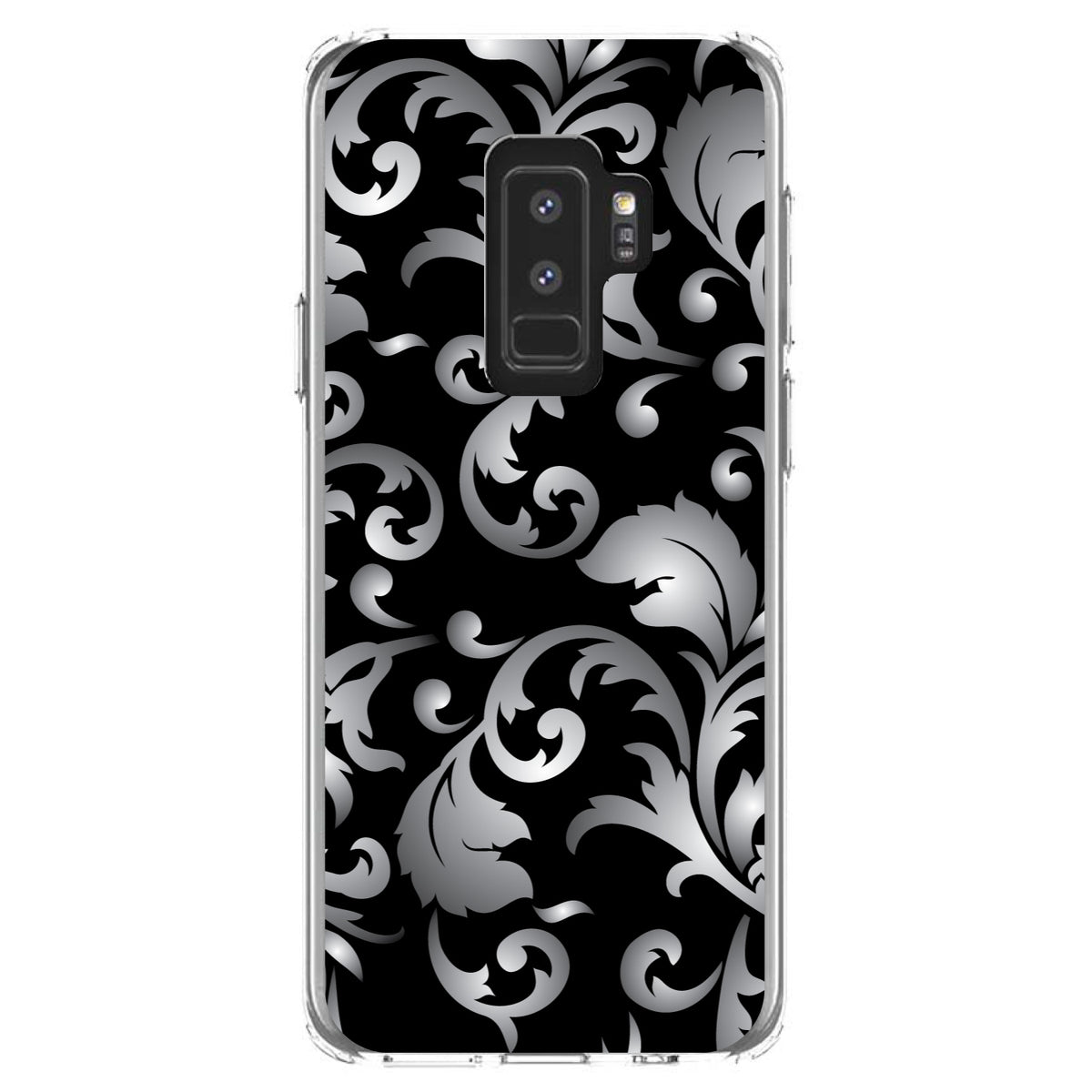 Silver Grey Black White Floral Clear Shockproof iPhone Case, view 20