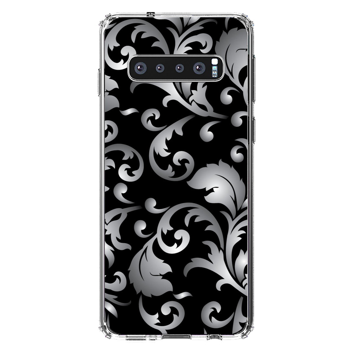 Silver Grey Black White Floral Clear Shockproof iPhone Case, view 17