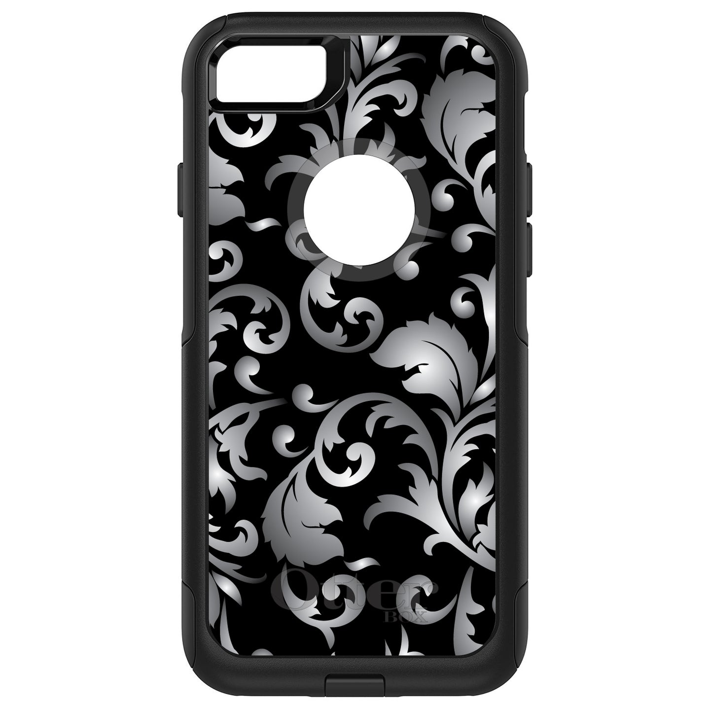 DistinctInk™ OtterBox Commuter Series Case for Apple iPhone or Samsung Galaxy - Silver Grey Black White Floral