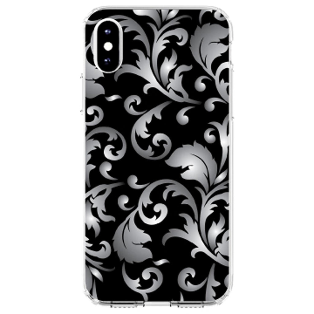 Silver Grey Black White Floral Clear Shockproof iPhone Case, view 2