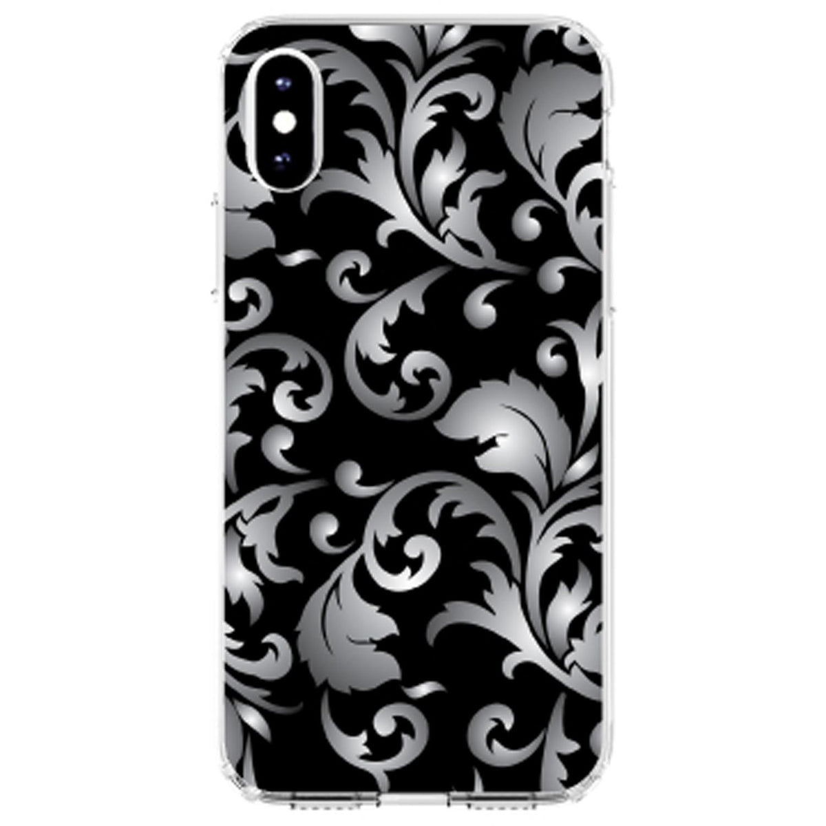 Silver Grey Black White Floral Clear Shockproof iPhone Case, view 2