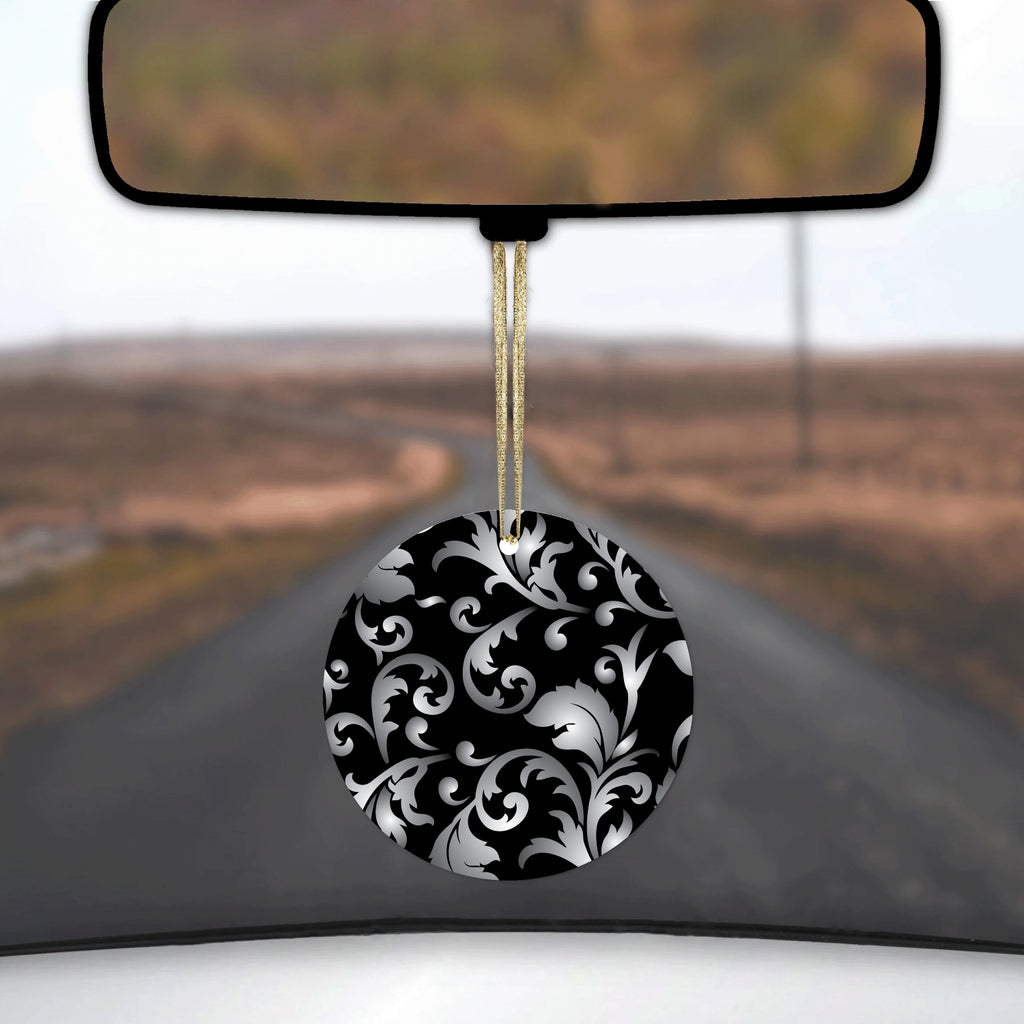 Silver Grey Black White Floral Ceramic Ornament, view 3