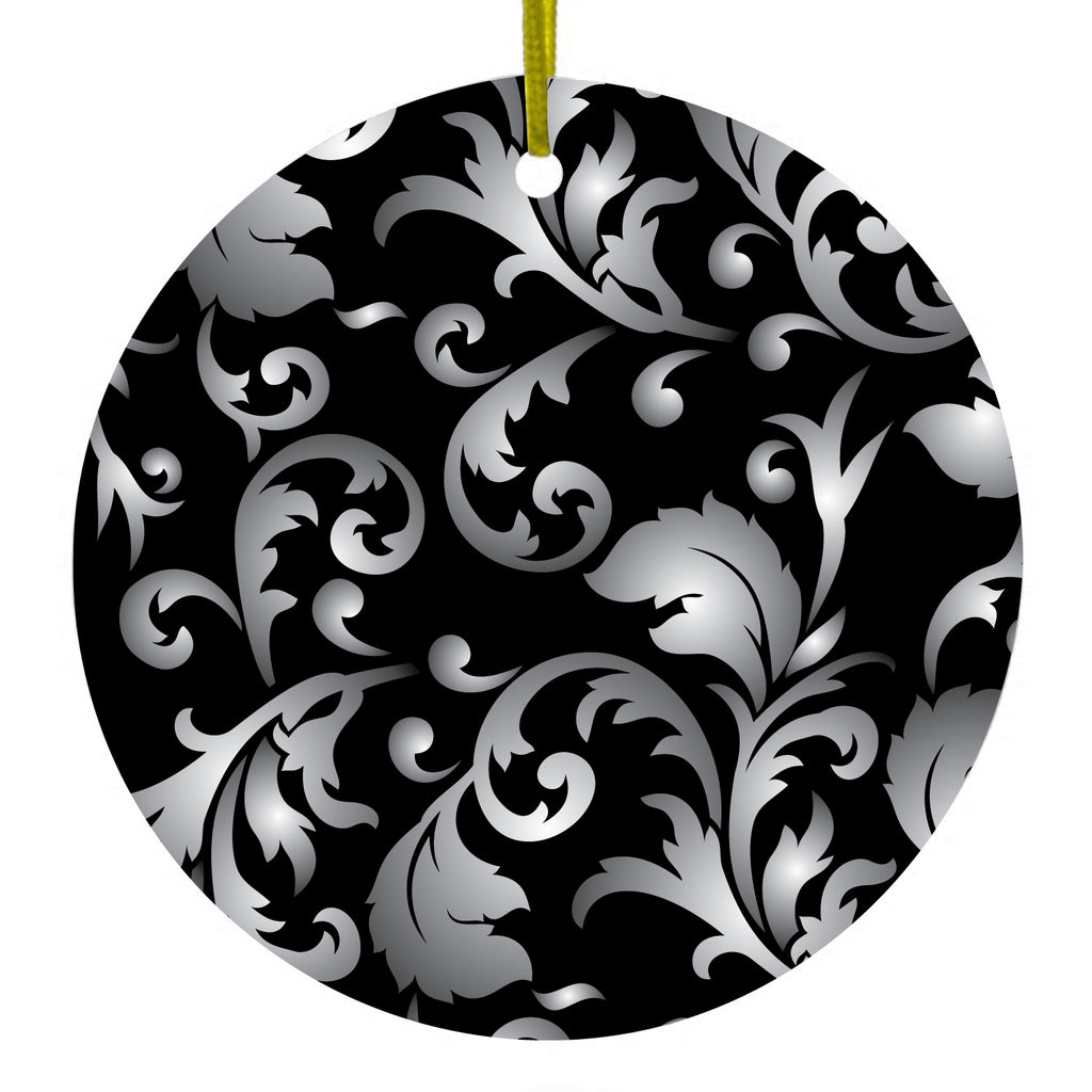 Silver Grey Black White Floral Ceramic Ornament