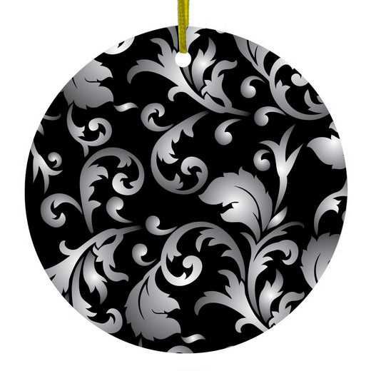 Silver Grey Black White Floral Ceramic Ornament
