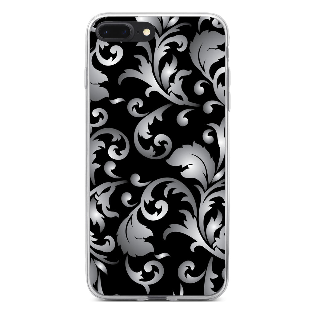 Silver Grey Black White Floral Clear Shockproof iPhone Case, view 6