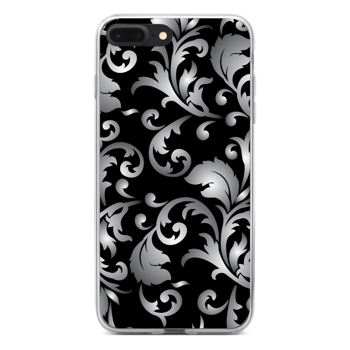 Silver Grey Black White Floral Clear Shockproof iPhone Case, view 6