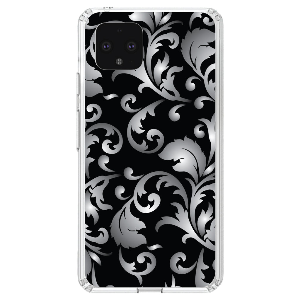 Silver Grey Black White Floral Clear Shockproof iPhone Case, view 24