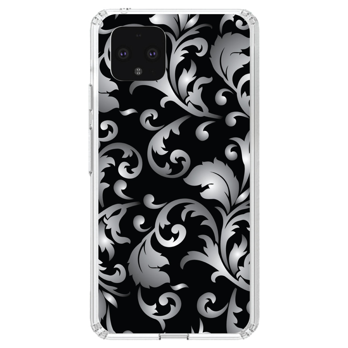 Silver Grey Black White Floral Clear Shockproof iPhone Case, view 24